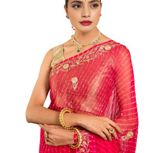 Pink Pure Georgette Lehariya Saree | Aari, Sequin & Resham Work | Jaipurio Designer Collection